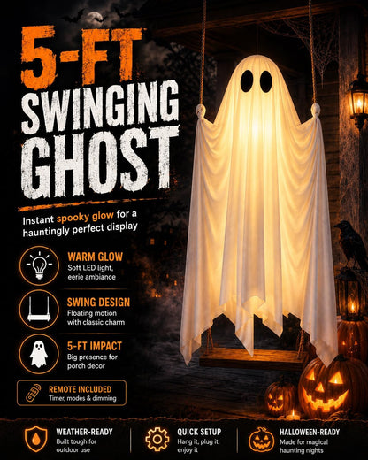 👻Giant Swinging Ghost Halloween Decoration with LED Lights & Remote Control