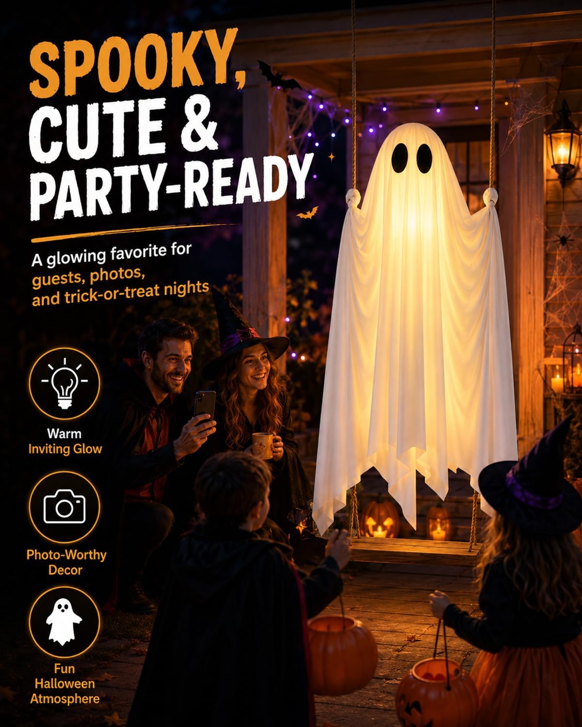👻Giant Swinging Ghost Halloween Decoration with LED Lights & Remote Control