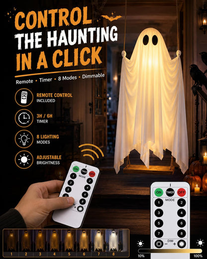 👻Giant Swinging Ghost Halloween Decoration with LED Lights & Remote Control