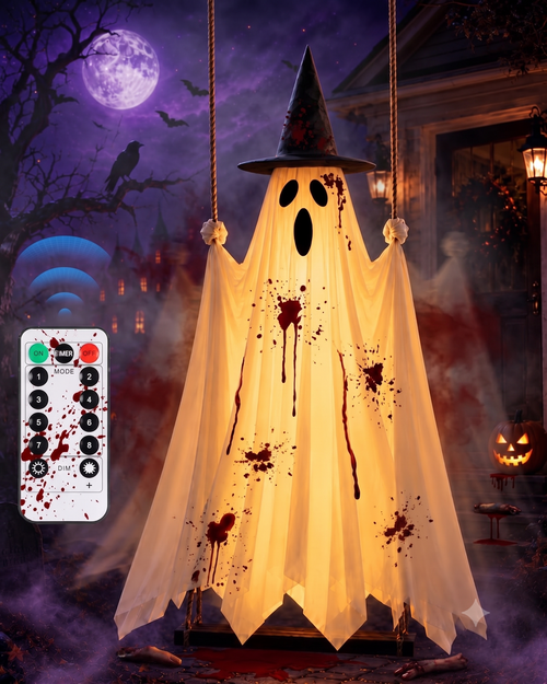 👻Giant Swinging Ghost Halloween Decoration with LED Lights & Remote Control