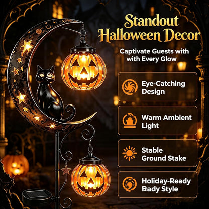 🎃Solar Halloween Black Cat & Pumpkin Moon Garden Stake Light