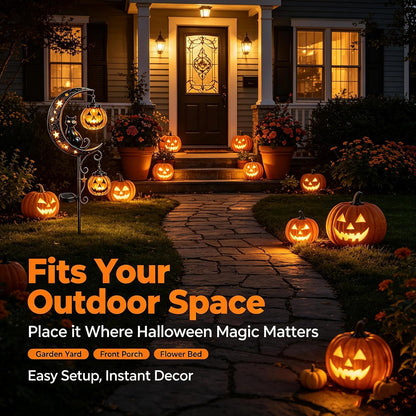 🎃Solar Halloween Black Cat & Pumpkin Moon Garden Stake Light